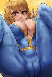 1girls 2021 alamanderarts bethesda_softworks big_breasts blonde_hair breasts cameltoe eye_contact fallout fallout_(series) female looking_at_viewer short_hair thick_thighs thighs vault_girl vault_meat vault_suit