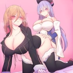 1futa 1girls absurdres all_fours ass azur_lane big_breasts big_penis bismarck_(azur_lane) black_footwear black_headwear black_jacket blue_eyes boots bottomless braid breasts buttons censored cleavage clothed clothing coat detached_sleeves double-breasted duo eyebrows_visible_through_hair female french_braid fur-trimmed_boots fur_trim futa_on_female futa_with_female futanari gold_trim hair_between_eyes highres huge_breasts human implied_sex intersex jacket kneeling light-skinned_female light-skinned_futanari light_skin long_hair looking_back mosaic_censoring multiple_girls pale_skin partially_clothed penis pink_background purple_coat purple_eyes purple_hair rikuguma rodney_(azur_lane) sex simple_background thigh_boots thighhighs two-tone_coat vaginal_penetration very_long_hair white_coat white_footwear