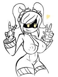 1girls breasts disassembly_drone female female_only ghastlypann glitch_productions heart j_(murder_drones) looking_at_viewer mob_face monochrome murder_drones naked nipples peace_sign robot robot_girl seductive seductive_look sketch tie tongue_out twintails yellow_eyes youtube