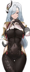 1girls abs absurd_res arms_behind_back ass ass_visible_through_thighs belly_button big_breasts blue_eyes bodysuit breast_curtains breasts chroong_(artist) clothed clothing genshin_impact hair_ornament hair_over_one_eye hi_res highres hips huge_breasts large_breasts long_hair looking_at_viewer midriff plain_background see-through see-through_clothing shenhe_(genshin_impact) shirt_lift shirt_pull shirt_up simple_background solo thick_thighs thigh_gap thighs white_background white_hair wide_hips