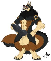 1male 2020 abs animal_genitalia animal_penis anthro armpit_hair balls bayzan big_balls big_penis black_body black_fur black_hair black_penis bodily_fluids body_hair brown_body brown_fur canid canine canine_penis canis claws digital_media_(artwork) digitigrade domestic_dog dripping erection eyewear fangs fur genital_fluids genitals german_shepherd glasses grin hair hands_on_hips herding_dog hi_res huge_balls huge_cock looking_at_viewer male male_only mammal muscular muscular_anthro muscular_male pastoral_dog pecs penis phinnherz precum precum_drip simple_background smile solo tan_body tan_fur toe_claws vein veiny_penis were werecanid werecanine weredog werewolf white_background