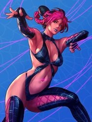 2d_(artwork) armpits artist_request belly_button belly_piercing big_breasts blue_eyes hi_res jojo's_bizarre_adventure jojo_pose jolyne_kujo lipstick nail_polish pink_hair sexy_armpits skimpy skimpy_clothes stone_free stone_ocean tagme thighs toned toned_female