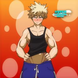 blonde_hair gay hyperlactation_(artist) katsuki_bakugou male_only muscle muscles muscular_male my_hero_academia pointy_hair red_eyes spiky_hair twink yaoi