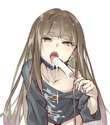 brown_hair face_mask green_eyes gretel_(sinoalice) licking popsicle seductive sinoalice