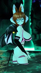 1girls 3d breasts fox_ears ginger glasses glubbable heart-shaped_pupils horns large_breasts light-skinned_female looking_at_viewer skimpy skimpy_bikini skimpy_clothes solo succubus tail virtual_youtuber vrchat vrchat_avatar wings