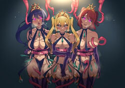 3girls :p ahe_gao amaya_haruko bare_shoulders blonde_hair blue_hair breast_grab breast_squeeze breast_sucking breasts breath cleavage collarbone detached_sleeves ear_penetration ear_sex elbow_gloves eyebrows_visible_through_hair fingerless_gloves gloves glowing glowing_eyes gold_trim grabbing green_eyes hair_between_eyes hair_bobbles hair_ornament halterneck heart heart-shaped_pupils himegami_kodama hypnosis jewelry large_breasts maken-ki! medium_breasts midriff milking_tentacles mind_control multiple_girls mutsuki_2100 navel open_mouth party_wipe ponytail purple_gloves purple_hair pussy_juice red_hair revealing_clothes saliva shinatsu_azuki short_hair sidelocks split_mouth standing symbol-shaped_pupils tentacle tentacle_sucking_breasts thighhighs tiara tongue tongue_out twintails