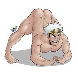 abs biceps guzma_(pokemon) jack-o_pose male_only muscle muscles muscular muscular_arms muscular_legs muscular_male muscular_thighs nipples ofstrial pecs pokemon pokemon_sm veins