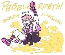 ass balls blush bulge cum cum_in_clothes cum_in_underwear erection erection_under_clothes eyes_rolling_back fart fart_cloud fart_fetish farting femboy girly gtsrankwankbank heart male male_only open_mouth penis pink_hair sneakers solo_male striped_socks tenting yellow_eyes