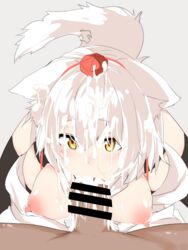 animal_ears blowjob blush breasts censored cum cum_in_mouth cum_on_face houkai_(collapse_illust) momiji_inubashiri nipples oral penis tagme tail thighhighs touhou white_hair wolf_ears wolf_girl wolf_tail yellow_eyes