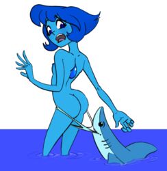 ass blue_eyes blue_hair blue_skin breast confused lapis_lazuli_(steven_universe) panty_pull shark spacechoochoo steven_universe