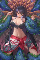 ambiguous_penetration blue_eyes cero320 fate/grand_order fate_(series) female highres hime_cut imminent_penetration imminent_rape interspecies monster restrained saint_martha saint_martha_(swimsuit_ruler) skirt slime_(substance) solo suction_cups tentacle tentacles_under_clothes