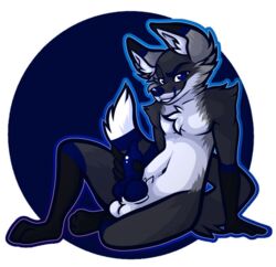 anthro blue_eyes furry hand_on_penis knot roxxie_(artist) smirk