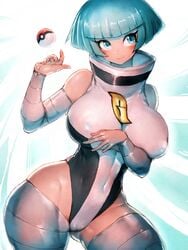 1girls alternate_breast_size big_breasts breasts cameltoe female female_only fumio_(rsqkr) large_breasts nipple_bulge pokemon solo team_galactic team_galactic_grunt team_galactic_grunt_(female) thick_thighs wide_hips