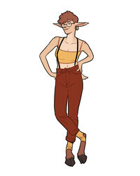 1girls animal_ears animal_humanoid crossed_legs digitigrade faun female_only freckles glasses hands_on_hips hooves large_ears numitor solo standing very_short_hair