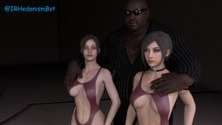 1boy 2girls 3d ada_wong breasts capcom claire_redfield dark-skinned_male dark_skin fat_man hedonistbot69 interracial irhedonismbot resident_evil resident_evil_2 resident_evil_2_remake threesome unfinishedneme1