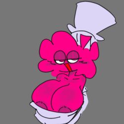 big_breasts blush bw3nd bwend chef_hat clothes_falling_off glistening huge_breasts labcoat large_breasts pink_body pink_eyes purple_nipples tagme twitter_user_oc