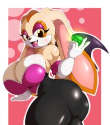 1girls 2020 2020s alternate_costume anthro ass big_breasts blush body_blush breast_blush breasts bunny_ears butt chaos_emerald cleavage_overflow clothed clothing colored cosplay cream_the_rabbit curvy dat_ass dat_butt digital_media_(artwork) eyelashes eyeshadow female female_focus female_only fur furry furry_female gem hi_res holding_object huge_breasts lagomorph leporid lips lipstick looking_at_viewer makeup mammal open_mouth peace_sign rabbit rabbit_ears rabbit_girl rabbit_tail rouge_the_bat_(cosplay) sega signature simple_background solo solo_focus sonic_(series) sonic_the_hedgehog_(series) suirano thick thick_ass thick_butt thick_thighs thighs yellow_eyes