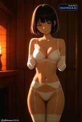 1girl 2d 4k 8k aged_up ai_assisted ai_generated alluring anime_coloring anime_style athletic attractive bare_midriff beautiful bedroom_setting big_booty black_hair blue_eyes blush breasts cinematic_lighting cleavage close_up collarbone confident dark dark_lighting defined_jawline depth_of_field detailed_background detailed_face detailed_skin digital_illustration dim_lighting elegant erotic eye_makeup eyelashes eyeliner face_focus facing_viewer fair_skin fireplace fit flat_stomach formal full_lips furniture g_string garter_belt gorgeous happy high_cheekbones high_detail highly_detailed highres hoop_earrings hourglass_figure indoors short_hair