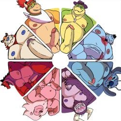 1:1 8boys alien alligator alligatorid anthro anthrofied aquatic balls belly biceps big_penis blue_body blue_nipples bodily_fluids bowser_jr. brok_(brok_the_investigator) brok_the_investigator cartoon_network clothing color_wheel_challenge cowcat_games crocodilian devil_dinosaur_(moon_girl_and_devil_dinosaur) dinosaur disney eduardo_(fhfif) erection experiment_(lilo_and_stitch) felid fish-men_(one_piece) foster's_home_for_imaginary_friends frosted_flakes gendomx genital_fluids genitals glans green_body grin group hair hat headgear headwear hi_res horn jinbe kellogg's kerchief koopa lilo_and_stitch lion lion_(steven_universe) male male_only mammal mario_(series) marvel mascot monster moon_girl_and_devil_dinosaur musclegut muscular muscular_anthro muscular_male navel neckerchief neckwear nintendo nipples one_piece pantherine pecs penis pink_body ponytail precum prehistoric_species purple_body red_body red_hair reptile scalie smile steven_universe stitch_(lilo_and_stitch) tiger tony_the_tiger whiskers yellow_body