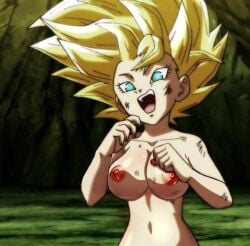 caulifla_(dragon_ball) dragon_ball_super edited nude_filter ready_to_fight saiyan screenshot_edit topless_female