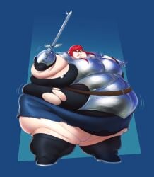 armor bbw chubby_female clothed erza_scarlet fairy_tail fat_female huge_belly mintrimo obese obese_female red_hair ssbbw weight_gain
