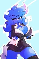 1girls artist_request black_sclera blue_body breasts cleavage female original_character solo