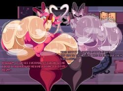 2girls bunny_outfit deltarune deltarune_chapter_5 hyper_ass hyper_breasts irritable_ghost_(deltarune) pink_(deltarune) tagme text voctopie waitress
