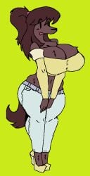 anthro breasts brown_hair dog female fur huge_breasts ponytail solo subjectdie_(artist) thick_thighs wide_hips