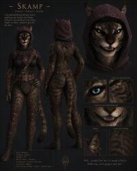 anthro bared_teeth barely_visible_genitalia barely_visible_vulva belt bethesda_game_studios biped bodysuit boots bottomwear breasts butt claws clothed clothing cute_fangs dark_brotherhood digital_media_(artwork) digitigrade english_text fangs fangs_bared felid feline female female_anthro finger_claws fingers footwear fur genitals hair hand_on_hip harness hi_res humanoid_genitalia humanoid_vulva khajiit leather leather_boots leather_clothing leather_footwear leather_harness leather_strap leather_topwear looking_at_viewer mammal markings microsoft mostly_nude multicolored_body multicolored_fur multicolored_tail navel open_mouth pointy_ears pose presenting presenting_hindquarters pupils shoes simple_background skamp_(whatever459) skimpy skinny skinsuit skyrim slim slit_pupils smile solo standing straps striped_body striped_fur striped_markings striped_tail stripes tail tail_markings teeth teeth_showing text the_elder_scrolls thief thieves_guild tight_clothing tongue topwear vulva whatever459 youtuber_character