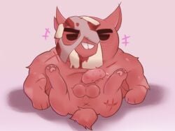 anus balls bodily_fluids cum domestic_cat empty_eyes eyebrows felid feline felis gein_(mewgenics) genital_fluids genitals male mammal mewgenics mingyousi pawpads paws penis scar simple_background solo tail teeth teeth_showing x_anus