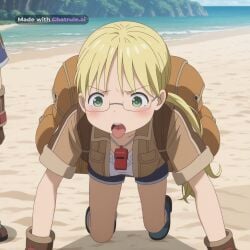 1boy 1girl ahegao ai_assisted ai_generated anime_coloring anime_screencap anime_style backpack bag beach blunt_bangs cleavage colorful contrast curvaceous curvy day daytime deep_cleavage detailed_face doggystyle dramatic_lighting faceless_male facing_viewer flat_belly glasses gloves hair_down helmet highly_detailed hourglass_figure huge_breasts jacket kanna_kamui long_hair made_in_abyss motion_lines narrow_waist nipples on_all_fours rape rape_victim running slim_waist sunny tall_female tongue_out voluptuous wavy_hair whistle_around_neck wide_hips