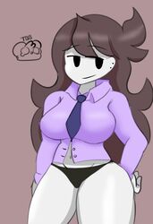 black_panties brown_hair business_attire business_casual business_woman jaiden jaiden_animations jaidenanimations mob_face no_pants panties purple_shirt thebombbeanie tie youtube youtuber