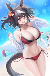 beach bikini black_hair breasts female hair kitasan_black_(umamusume) umamusume