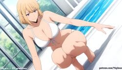 1girl 1girls absurd_res ai_assisted ai_generated anime ass ass_focus bikini blonde_hair boobs breasts bubble_butt butt butt_focus cha_hae-in curvaceous curvy curvy_figure female female_focus female_only glistening_skin high_resolution highres hourglass_figure huge_ass huge_breasts huge_butt leaning_forward light-skinned_female looking_at_viewer patreon patreon_logo patreon_username poolside purple_eyes short_hair smile solo solo_female solo_focus solo_leveling squatting string_bikini swimming_pool thick_thighs thighs voluptuous white_bikini wide_hips