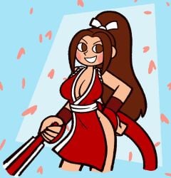 1girls 2026 big_breasts blush blush_stickers breasts brown_eyes brown_hair cleavage clothed clothed_female fatal_fury female female_only human king_of_fighters krusha64612042 light-skinned_female light_skin mai_shiranui ponytail smile snk solo three-quarter_portrait very_long_hair