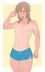 2020s 2021 blonde_hair dolphin_shorts femboy girly haruhssment link shorts simple_background solo tanline tanned the_legend_of_zelda