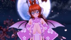 1girls 3d ahoge barely_clothed barely_contained big_breasts fox_ears glasses glubbable horns kimono large_breasts light_skin looking_at_viewer solo solo_female solo_focus succubus virtual_youtuber vrchat vrchat_avatar wings