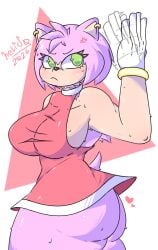 1girls amy_rose annoyed annoyed_expression anthro anthro_only ass ass_focus bare_ass big_ass big_breasts bob_cut boobs breasts curvy curvy_female dress dress_lift fat_ass functionally_nude furry furry_female gloves green_eyes helido24 miniskirt mobian_(species) no_panties pink_fur presenting_ass revealing_clothes ring_piercing short_hair sideboob skirt skirt_lift solo sonic_(series) sonic_the_hedgehog_(series) sweat sweating thick_thighs wardrobe_malfunction waving