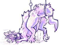 4:3 anus bdsm bodily_fluids bondage bound claws collar cum cum_on_ground dragon ejaculation fabricatedcat feral fur furred_dragon furred_scalie gag gagged genital_fluids genitals hands-free hi_res horn male muzzle_(object) mythological_creature mythological_scalie mythology penis scalie simple_background snout solo suspension suspension_bondage tail tapering_penis tongue