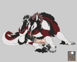 5:4 absurd_res aliena-cordis animal_genitalia animal_penis apollo_(nephisdragon) balls equine_genitalia equine_penis facial_piercing felkin feral fur genitals green_pupils hi_res horn hybrid_genitalia hybrid_penis knot knotted_equine_penis knotted_penis licking male male_feral nose_piercing nose_ring oral pawpads penile penis penis_lick piercing pupils ring_piercing sex simple_background snout solo tongue tongue_out