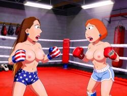 ai_generated big_breasts boxing erect_nipples family_guy lois_griffin no_bra shorts thighs topless