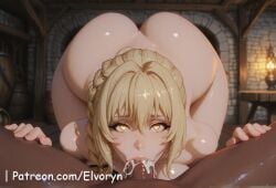 1boy 1girls ai_generated ass ass_focus big_ass big_breasts blowjob blush breasts completely_nude cum cum_in_mouth cum_inside cute cute_face exposed_breasts female female_focus goblin_slayer guild_girl_(goblin_slayer) large_ass large_breasts light-skinned_female light_skin looking_at_viewer open_mouth penis penis_in_mouth sexy sexy_body sexy_female sexy_pose yellow_eyes yellow_hair younger_female