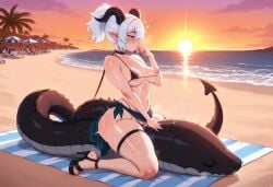 ai_art ai_assisted ai_generated beatiful_girl blue_eyes dragon_girl dragon_horns dragon_tail elf_ears female mialygosa sexy sexy_body sexy_female sexy_pose vtuber white_hair white_skin