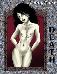 black_hair dc death_of_the_endless eyeshadow female flat_chest lipstick necklace nude solo the_sandman toonytease vertigo_comics white_skin