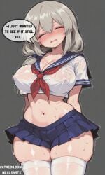 1girl ai_generated cleavage embarrassed large_breasts lewd milf milf_body miniskirt nipples nipples_visible_through_clothing ruigenart serafuku skindentation solo standing tight_clothing uzaki-chan_wa_asobitai! uzaki_tsuki