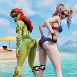 ai ai-created ai_art ai_assisted ai_generated beach bikini blonde_female blonde_hair couple dance dancing fortnite fortnite:_battle_royale harley_quinn harley_quinn_(fortnite) hips poison_ivy poison_ivy_(fortnite) pull_down pulling pulling_down_pants red_hair redhead_female swimsuit tagme thong video yuri