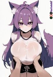 ahoge ai_generated big_boobs big_breasts big_thighs boobies boobs boobs_bigger_than_head breast_grab breasts breasts_bigger_than_head bursting_breasts curvaceous curvy curvy_figure digital_media_(artwork) dog_ears dog_girl dog_tail doggirl enormous_breasts enormous_thighs female female_focus gigantic_breasts gigantic_thighs hair_between_eyes hair_flaps highres hips hourglass_figure huge_ass huge_boobs huge_breasts huge_thighs huge_tits humongous_ass humongous_breasts humongous_thighs kemonomimi large_breasts large_thighs legs long_hair massive_breasts massive_thighs mature mature_female nipples nipples_visible_through_clothing patreon_username petgirl petite pov pupils purple_ears purple_eyes purple_hair purple_tail round_breasts see-through_clothing self_upload shirt shorts slim_waist smooth_skin thick thick_hips thick_legs thick_thighs thighs thighs_bigger_than_head tits tits_bigger_than_head tori toriwoofs voluptuous waist watermark wavy_hair white_pupils white_skin white_skinned_female wide_hips wide_thighs wolf_ears wolf_tail woman