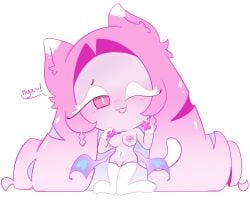 1girls alternate_costume blush breasts cat_girl cat_paws cookie_run cookie_run_kingdom eternal_sugar_cookie female_focus female_only functionally_nude_female on_knees one_eye_closed paws pink_body pussy stockings tagme_(artist)
