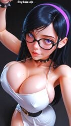 ai_assisted dress erect_nipples_under_clothes huge_breasts looking_at_viewer no_bra the_incredibles violet_parr