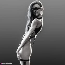 3d female female_only greyscale long_hair petite pinup sebaste side_view slushe_(website) solo solo_female tagme